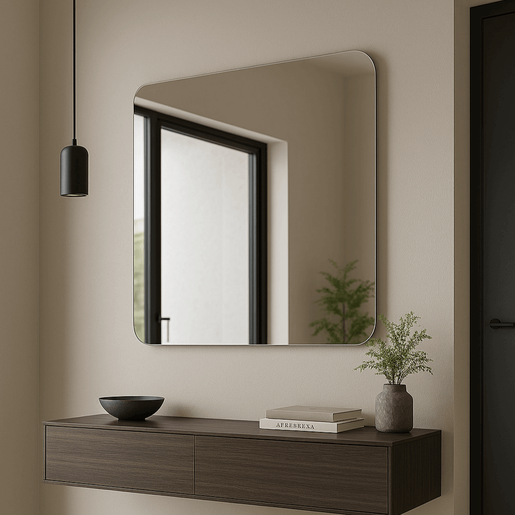 Quadratischer Wandspiegel CLASSIC mit abgerundeten Ecken – AD-INNOVATION