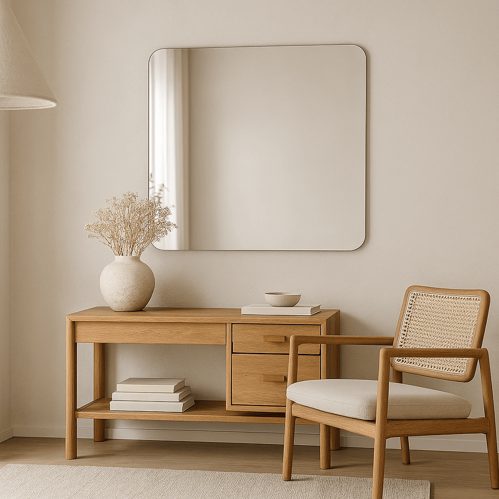 Quadratischer Wandspiegel CLASSIC mit abgerundeten Ecken – AD-INNOVATION