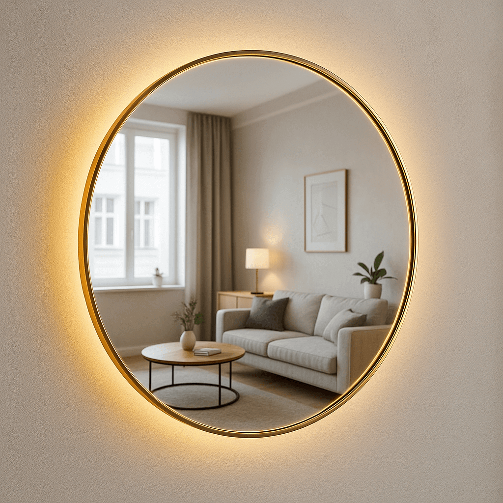 Runder Spiegel mit Rahmen und LED-Beleuchtung, SLIM – AD-INNOVATION