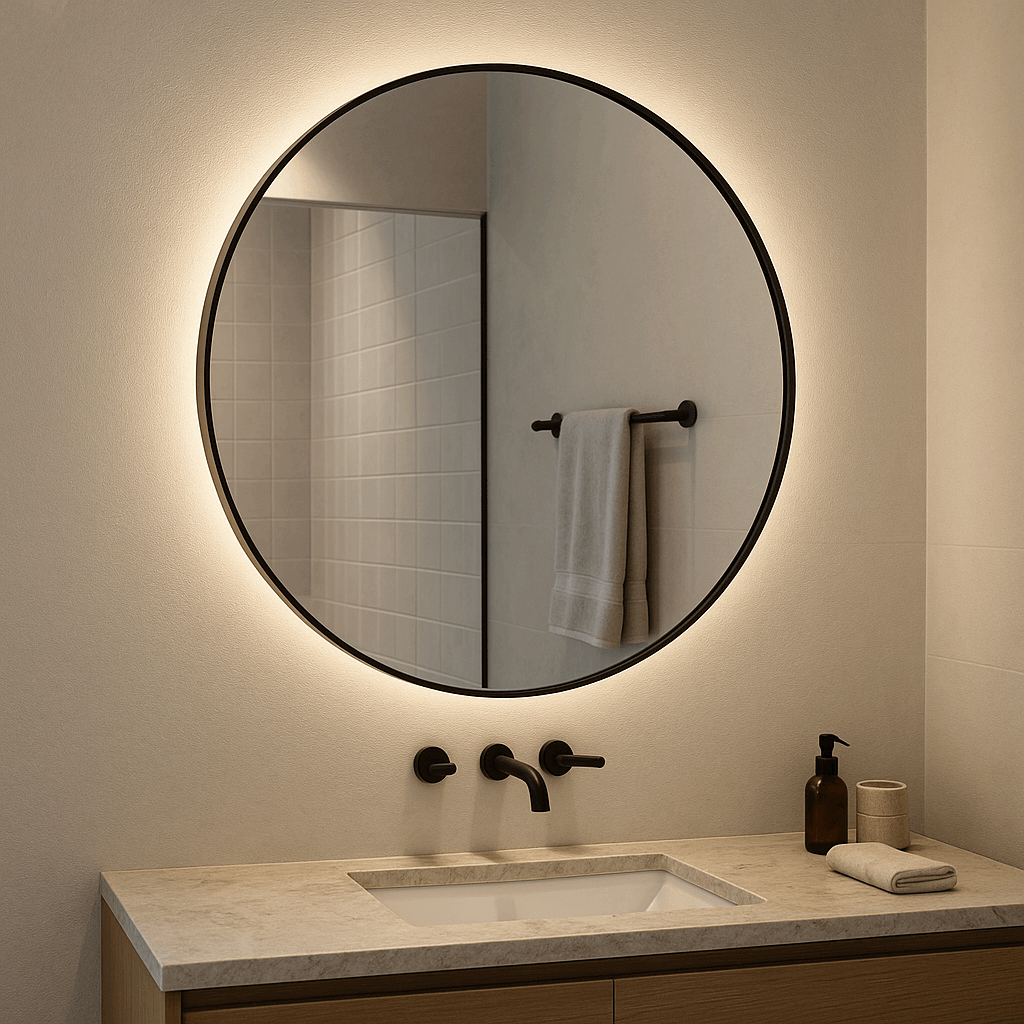 Runder Spiegel mit Rahmen und LED-Beleuchtung, SLIM – AD-INNOVATION
