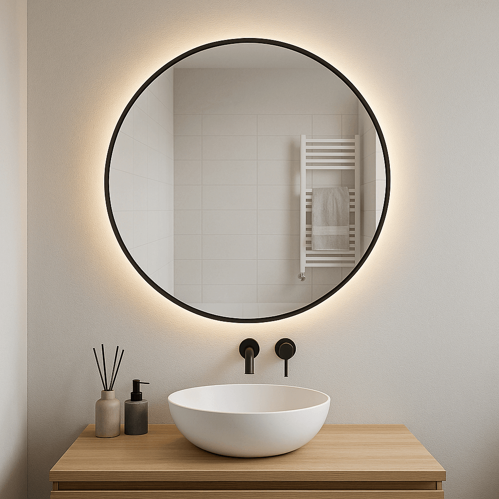Runder Spiegel mit Rahmen und LED-Beleuchtung, SLIM – AD-INNOVATION