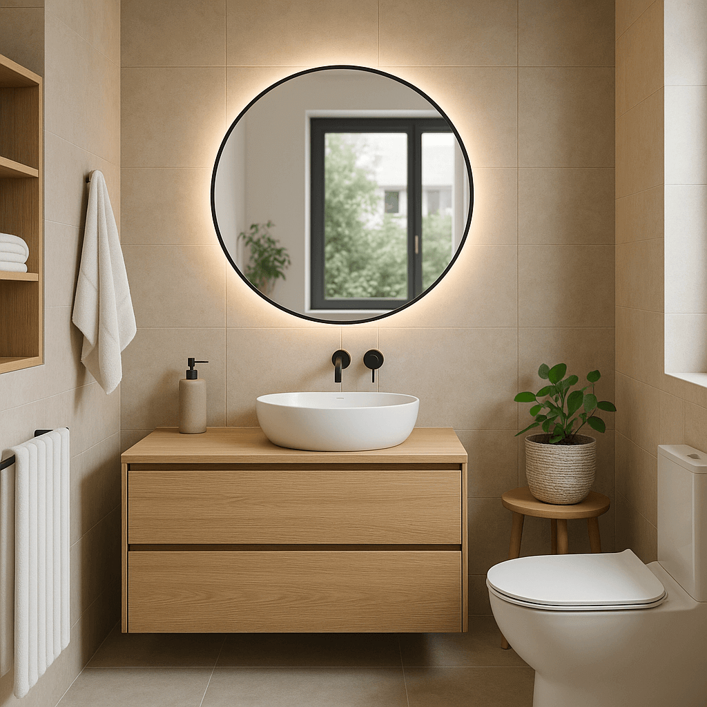 Runder Spiegel mit Rahmen und LED-Beleuchtung, SLIM – AD-INNOVATION