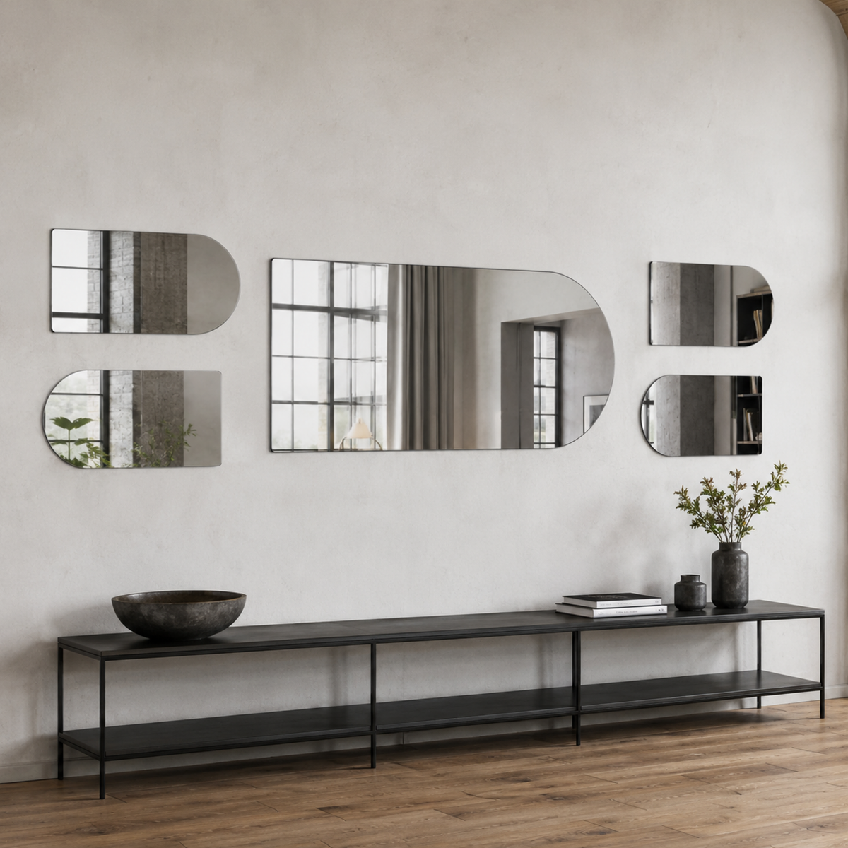 Halbovaler Spiegel 50 × 20 cm, mit Aufhängern und Dübeln – Produktbild 2
