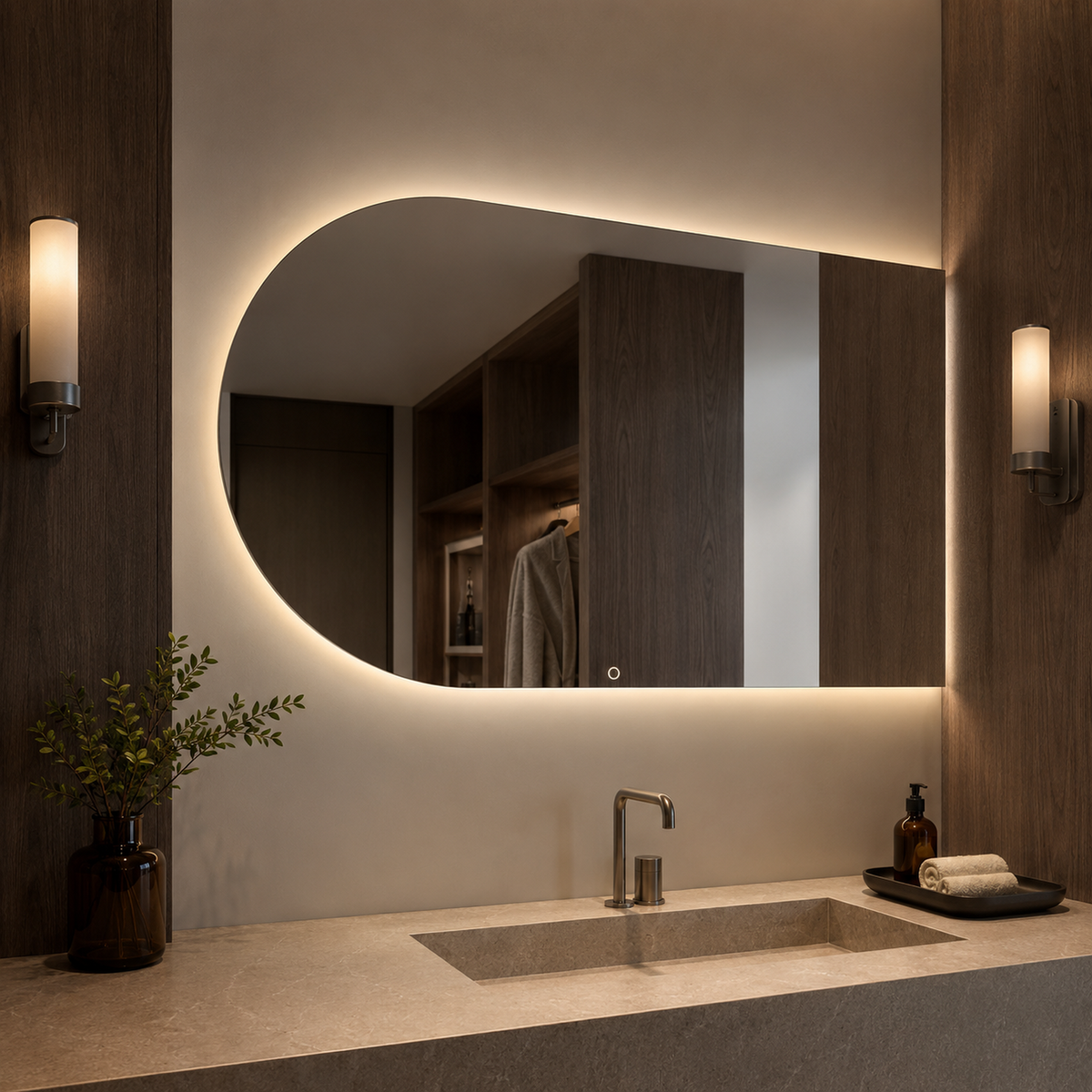 Halbovaler LED-Spiegel 240 × 20 cm, Touch-Schalter – Produktbild 2