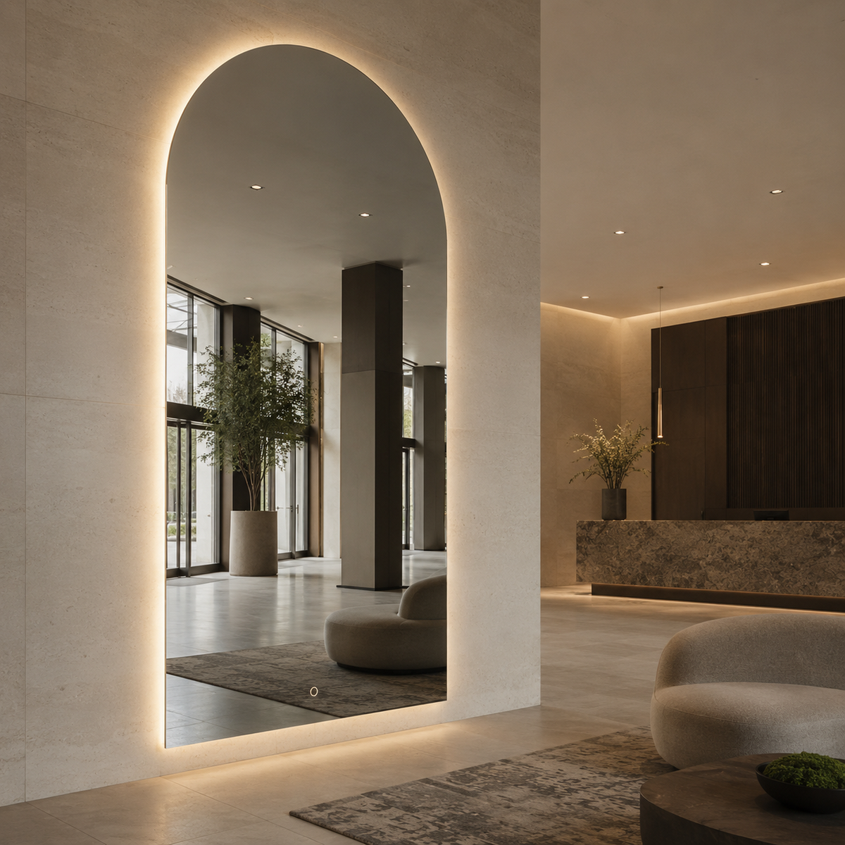 Halbovaler LED-Spiegel 30 × 220 cm, Touch-Schalter – Produktbild 4