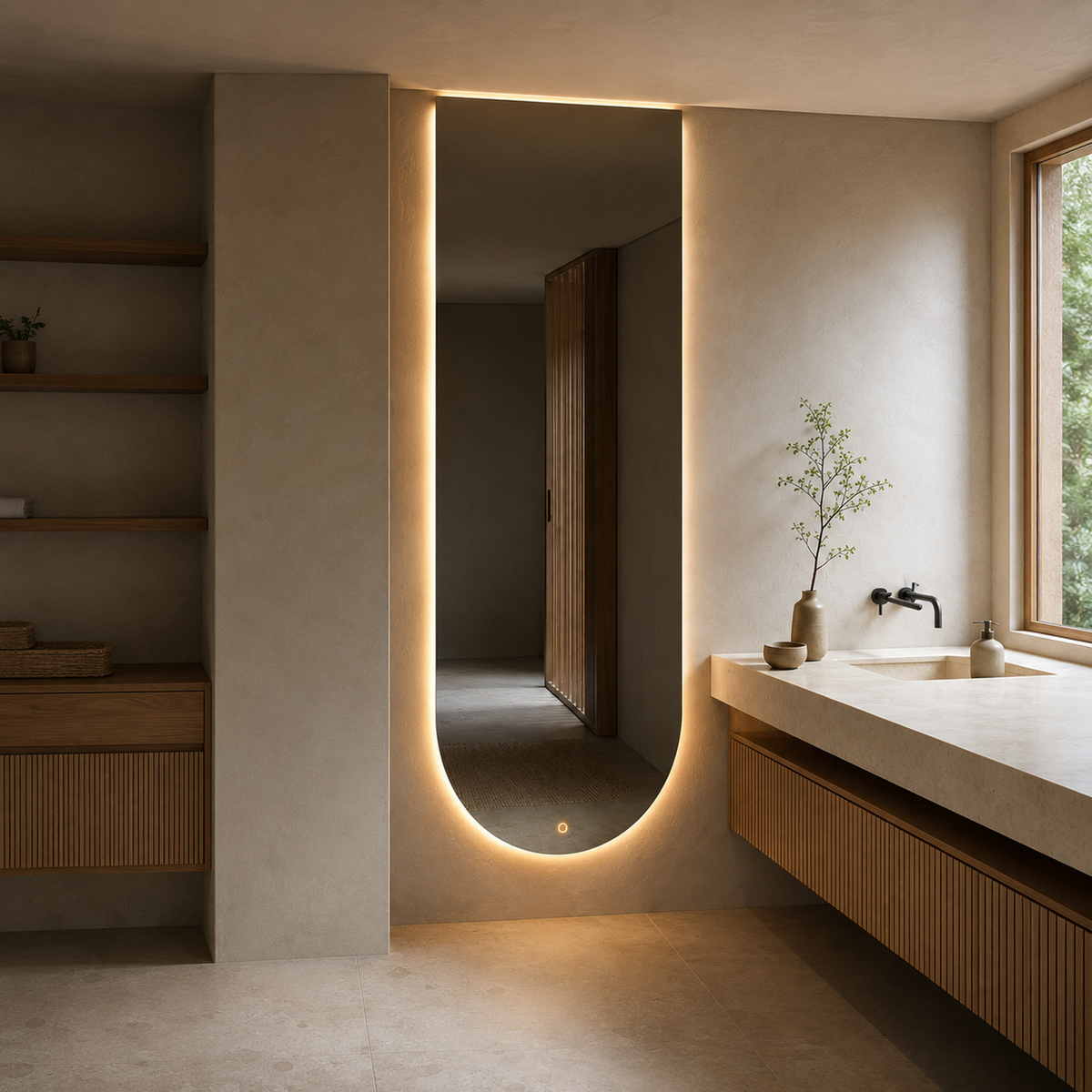 Halbovaler LED-Spiegel 30 × 40 cm, Touch-Schalter – Produktbild 5
