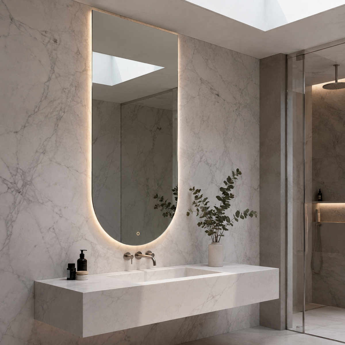 Halbovaler LED-Spiegel 40 × 100 cm, Wandschalter – Produktbild 4