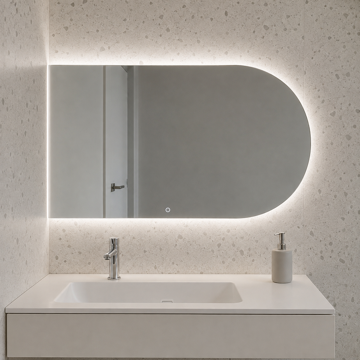 Halbovaler LED-Spiegel 230 × 70 cm, Handgestensensor – Produktbild 2