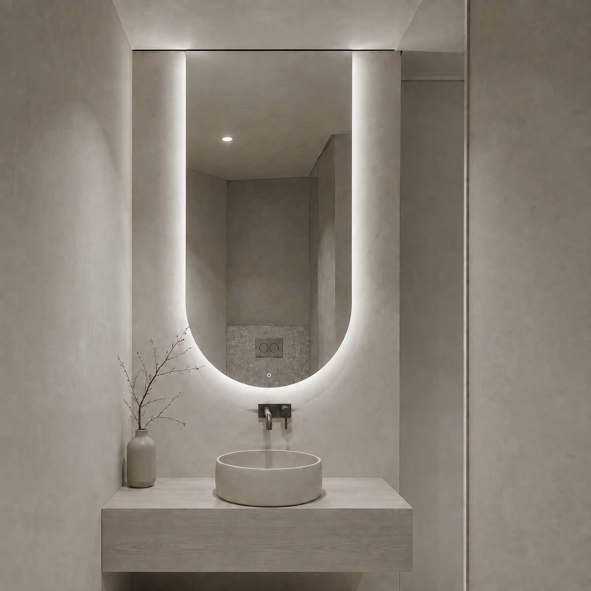 Halbovaler LED-Spiegel 30 × 50 cm, Handgestensensor – Produktbild 2
