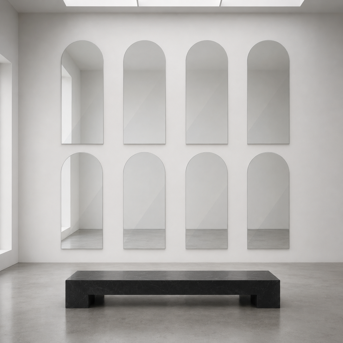 Bogenspiegel 100 × 200 cm, rahmenlos, mit Spiegelkleber – Ansicht 2