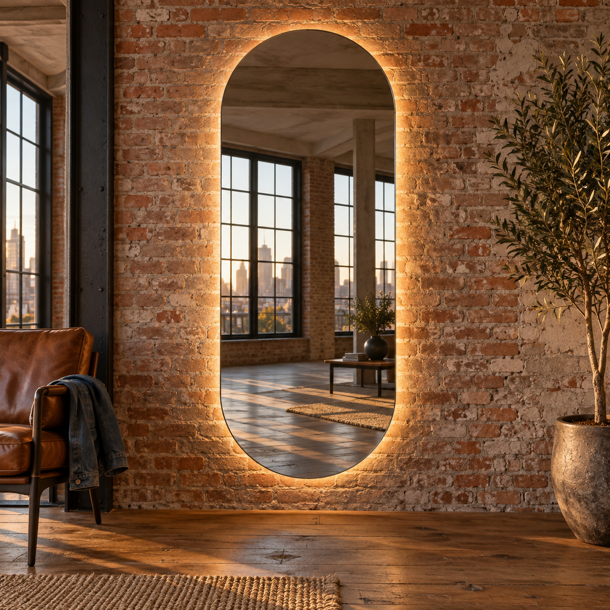 Ovaler LED-Wandspiegel 20 × 130 cm, rahmenlos, Touch-Schalter – Produktbild 2