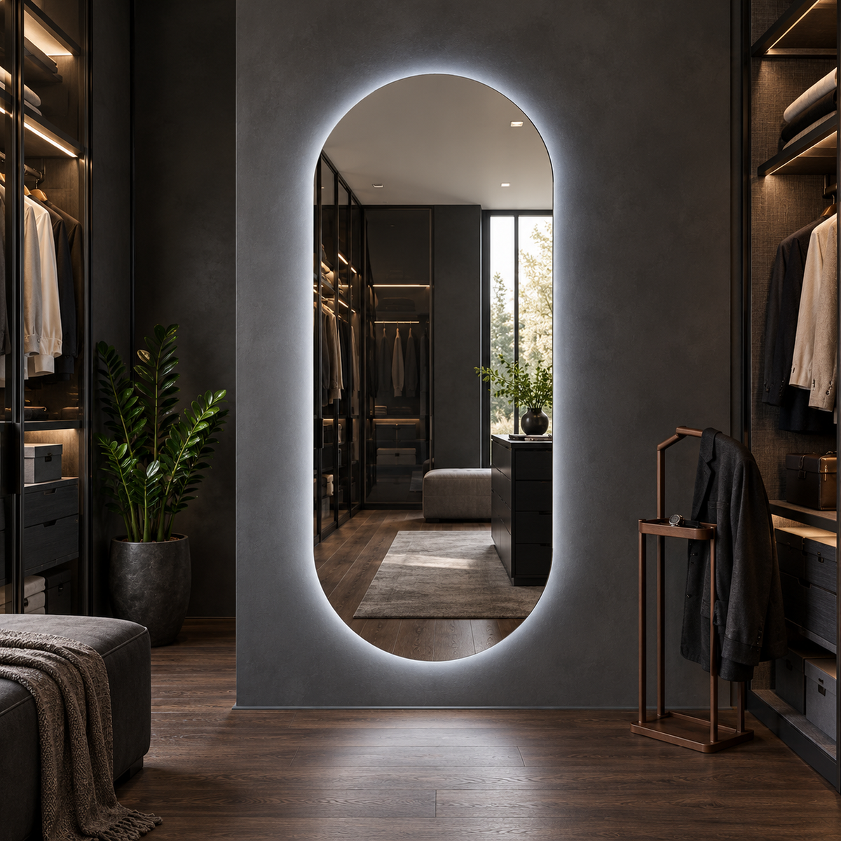 Ovaler LED-Wandspiegel 20 × 130 cm, rahmenlos, Touch-Schalter – Produktbild 3