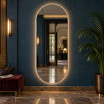 Ovaler LED-Wandspiegel 30 × 130 cm, rahmenlos, Wandschalter – Produktbild 2