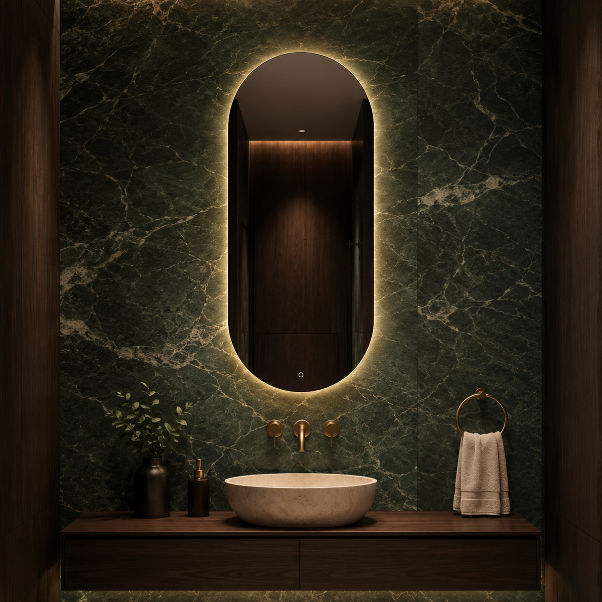 Ovaler LED-Wandspiegel 30 × 40 cm, rahmenlos, Wandschalter – Produktbild 2