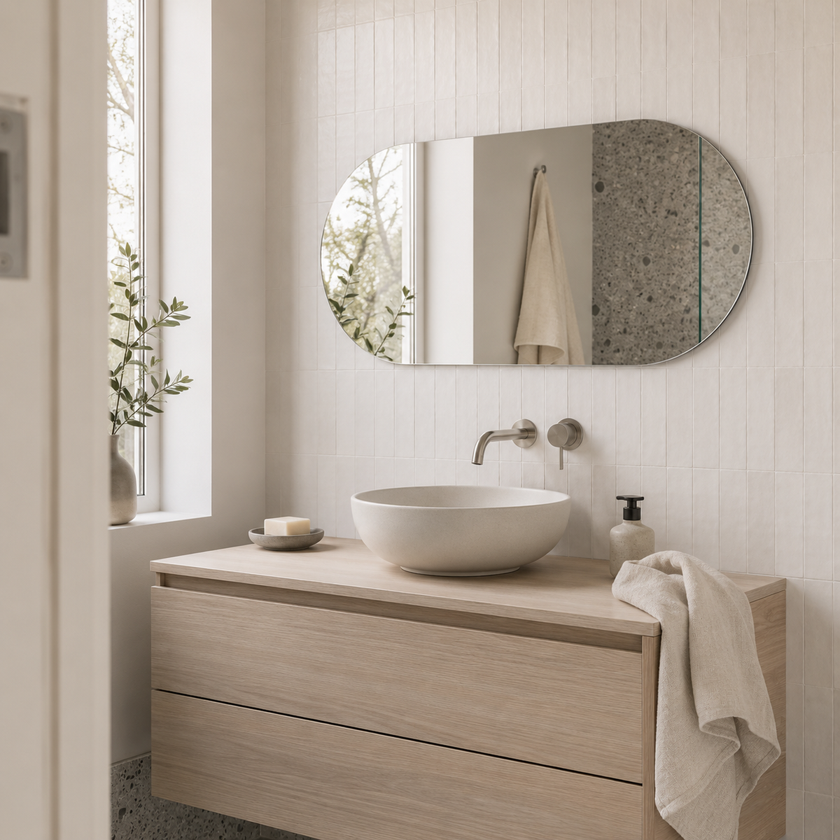 Spiegel in Kapselform 120 × 30 cm, rahmenlos, ohne Befestigungsset – Ansicht 1