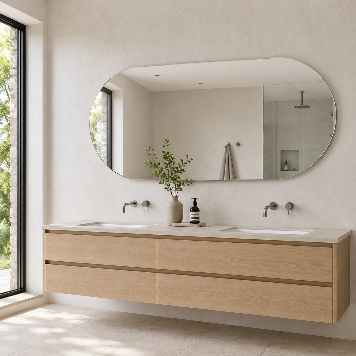 Spiegel in Kapselform 120 × 30 cm, rahmenlos, ohne Befestigungsset – Ansicht 5