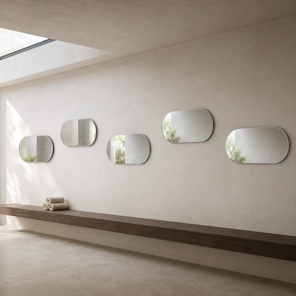 Spiegel in Kapselform 130 × 30 cm, rahmenlos, mit Spiegelkleber – Ansicht 3