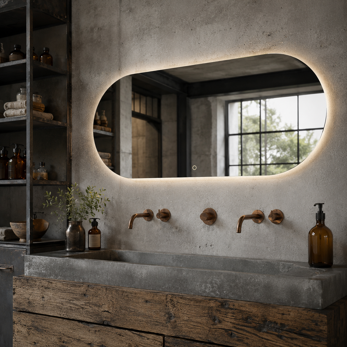 Ovaler LED-Wandspiegel 120 × 30 cm, rahmenlos, Touch-Schalter – Produktbild 4