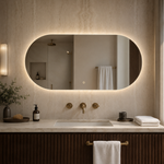 Ovaler LED-Wandspiegel 120 × 20 cm, rahmenlos, Handgestensensor – Produktbild 5