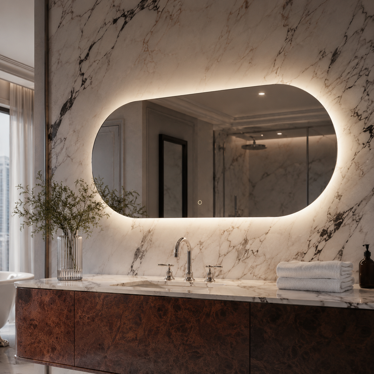 Ovaler LED-Spiegel 240 × 80 cm, Handgestensensor – Produktbild 5