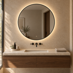 Runder LED-Spiegel Ø100 cm, schwarzer Slim-Rahmen, Touch-Schalter – Produktbild 4
