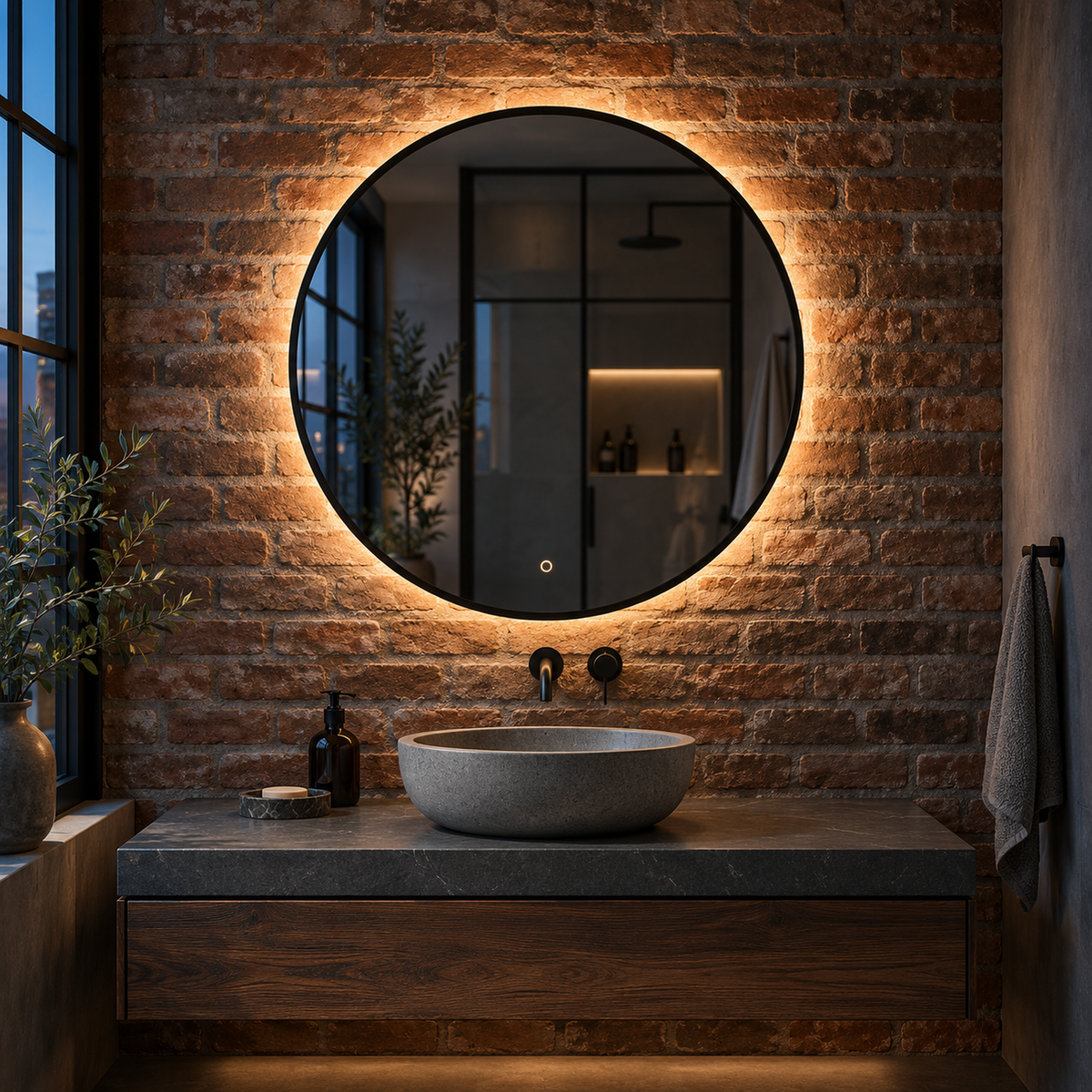 Runder LED-Spiegel Ø50 cm, weißer Slim-Rahmen, Touch-Schalter – Produktbild 5