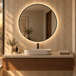 Runder LED-Spiegel Ø70 cm, weißer Slim-Rahmen, Touch-Schalter – Produktbild 3
