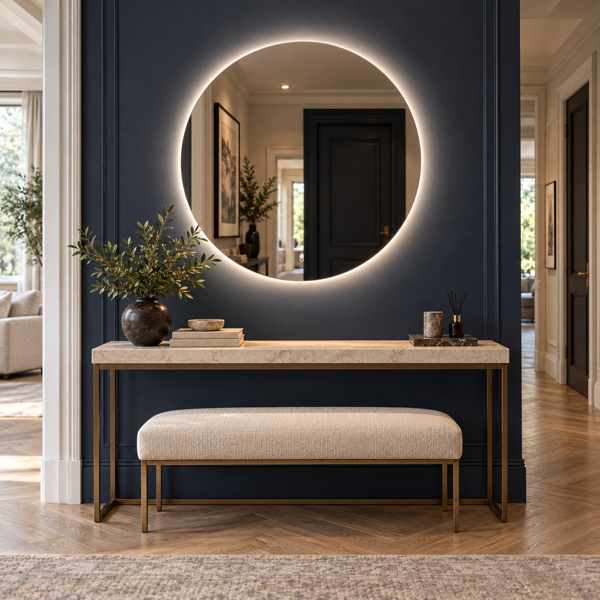 Runder LED-Spiegel Ø80 cm, rahmenlos, Touch-Schalter – Produktbild 2