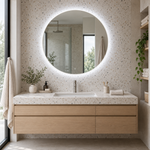 Runder LED-Spiegel Ø80 cm, goldfarbener Slim-Rahmen, Touch-Schalter – Produktbild 4