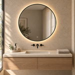 Runder LED-Spiegel Ø90 cm, weißer Slim-Rahmen, Touch-Schalter – Produktbild 2