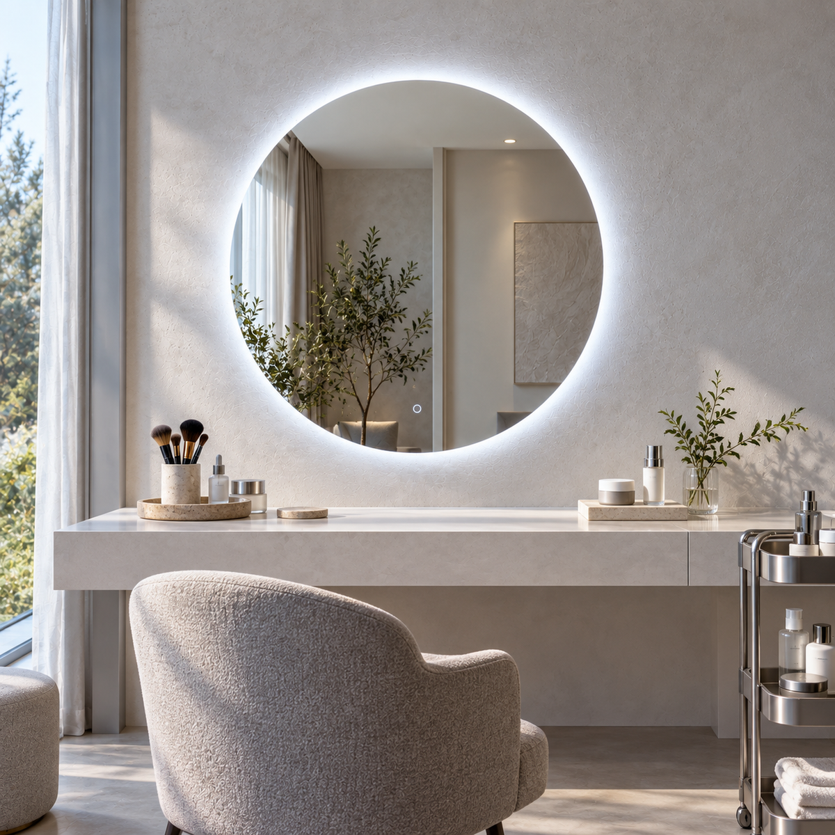 Runder LED-Spiegel Ø110 cm, rahmenlos, Wandschalter – Produktbild 5
