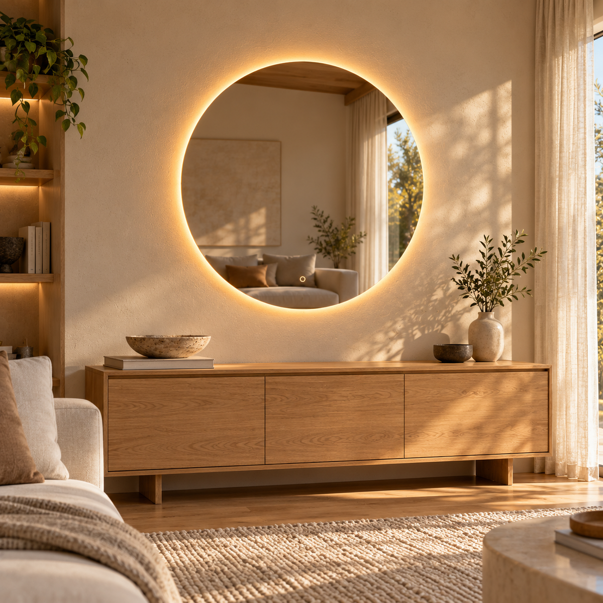 Runder LED-Spiegel Ø160 cm, rahmenlos, Wandschalter – Produktbild 4