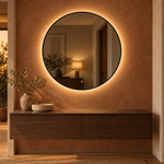 Runder LED-Spiegel Ø100 cm, rosa Slim-Rahmen, Touch-Schalter – Produktbild 1