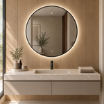 Runder LED-Spiegel Ø100 cm, rosa Slim-Rahmen, Touch-Schalter – Produktbild 5