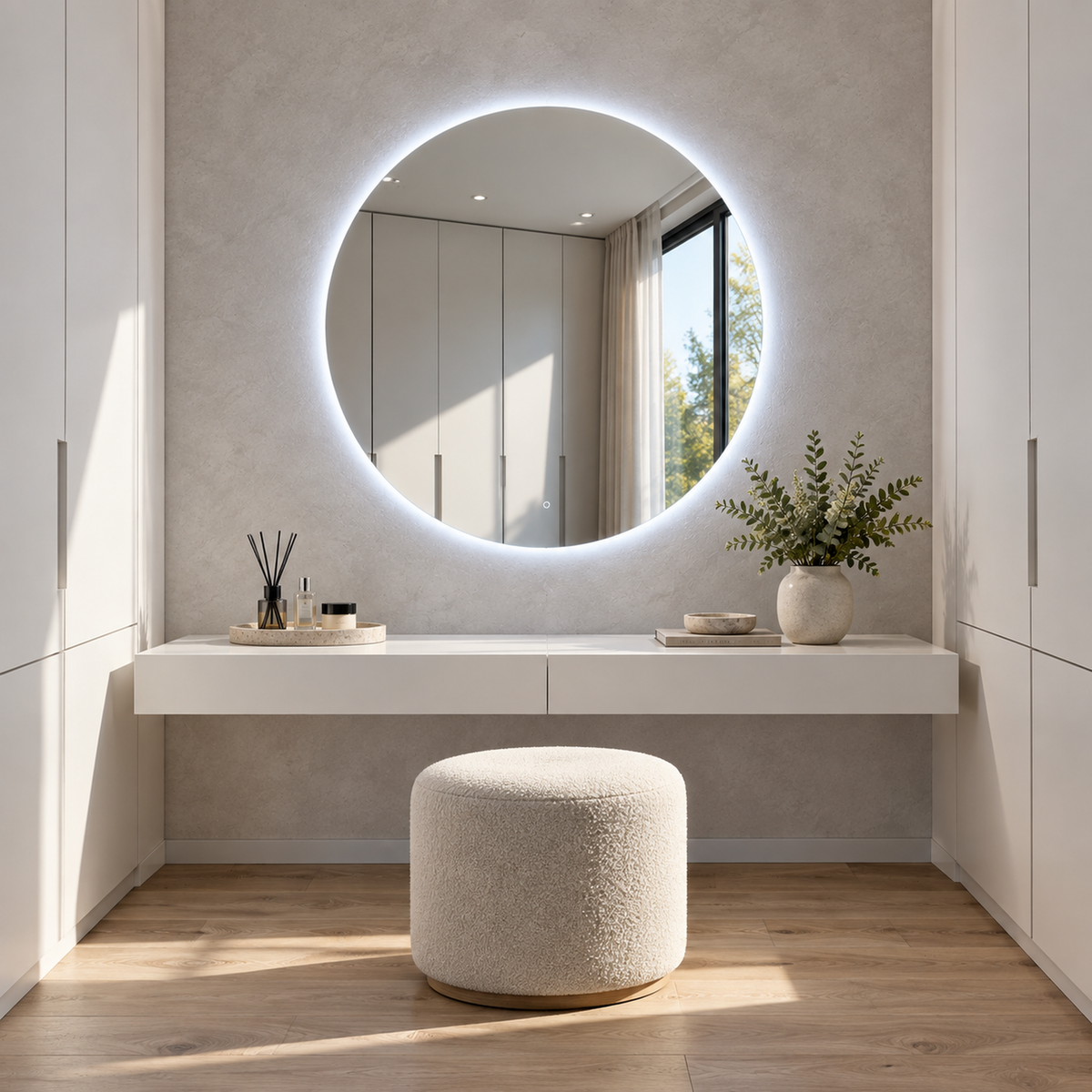 Runder LED-Spiegel Ø130 cm, rahmenlos, Touch-Schalter – Produktbild 1