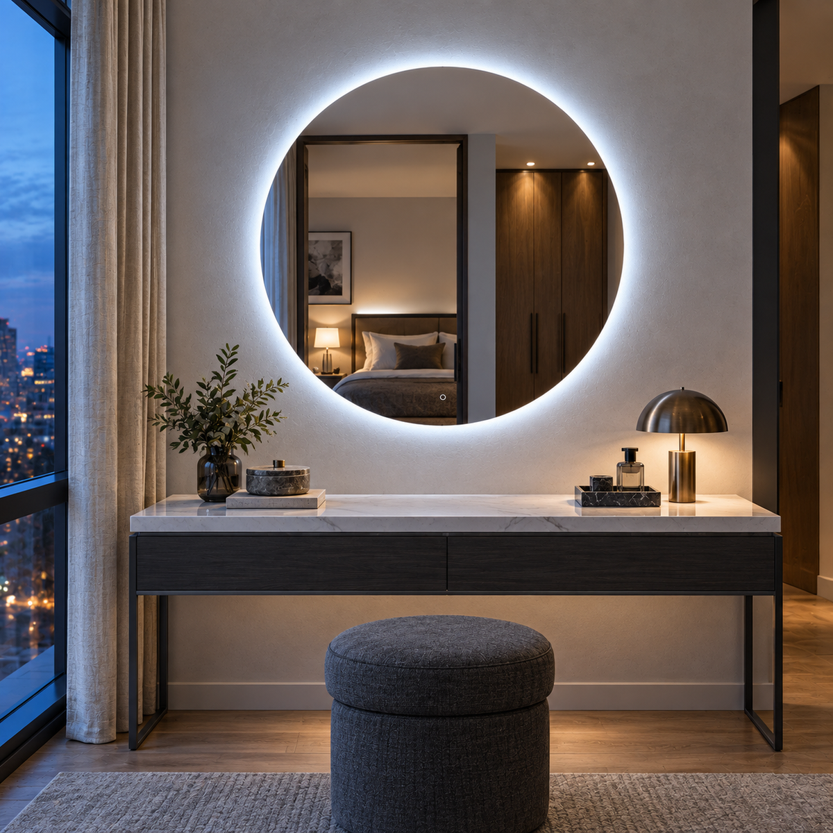 Runder LED-Spiegel Ø130 cm, rahmenlos, Touch-Schalter – Produktbild 3