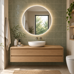 Runder LED-Spiegel Ø130 cm, weißer Slim-Rahmen, Touch-Schalter – Produktbild 3