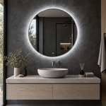 Runder LED-Spiegel Ø130 cm, weißer Slim-Rahmen, Touch-Schalter – Produktbild 4