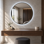 Runder LED-Spiegel Ø150 cm, schwarzer Slim-Rahmen, Touch-Schalter – Produktbild 2