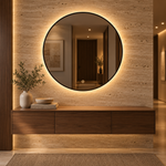 Runder LED-Spiegel Ø150 cm, goldfarbener Slim-Rahmen, Touch-Schalter – Produktbild 2