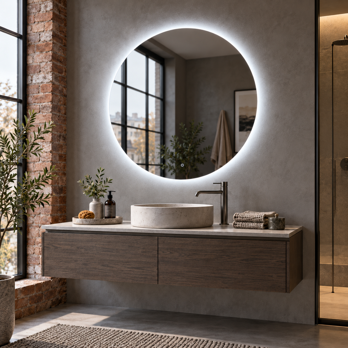 Runder LED-Spiegel Ø50 cm, rahmenlos, Touch-Schalter – Produktbild 1