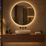 Runder LED-Spiegel Ø60 cm, rosa Slim-Rahmen, Touch-Schalter – Produktbild 2