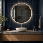 Runder LED-Spiegel Ø70 cm, schwarzer Slim-Rahmen, Touch-Schalter – Produktbild 5