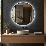 Runder LED-Spiegel Ø70 cm, schwarzer Slim-Rahmen, Wandschalter – Produktbild 2
