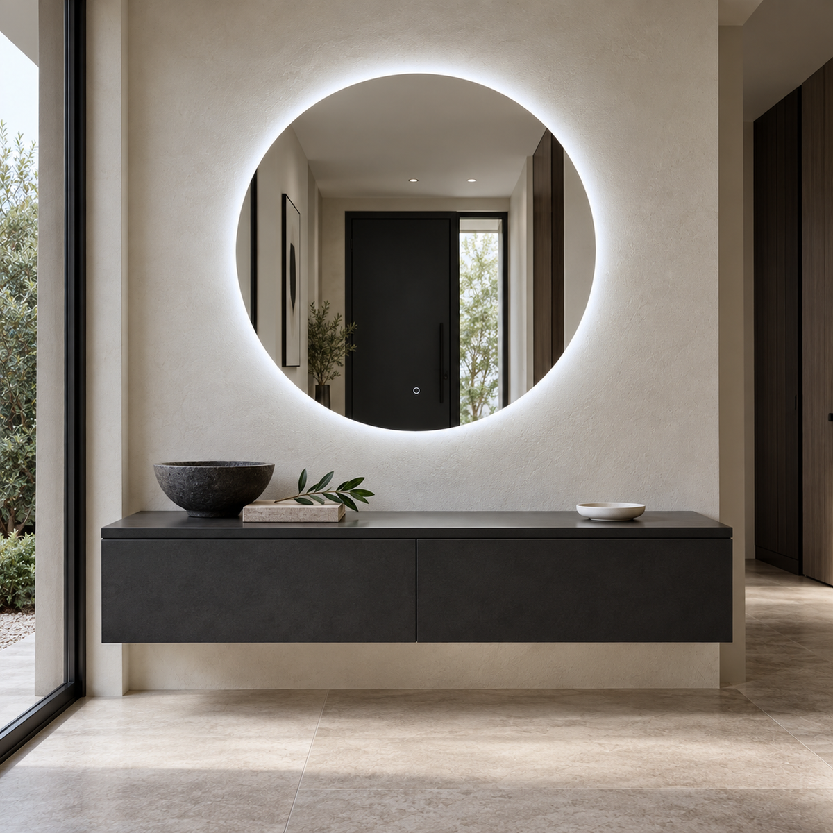 Runder LED-Spiegel Ø80 cm, rahmenlos, Handgestensensor – Produktbild 2