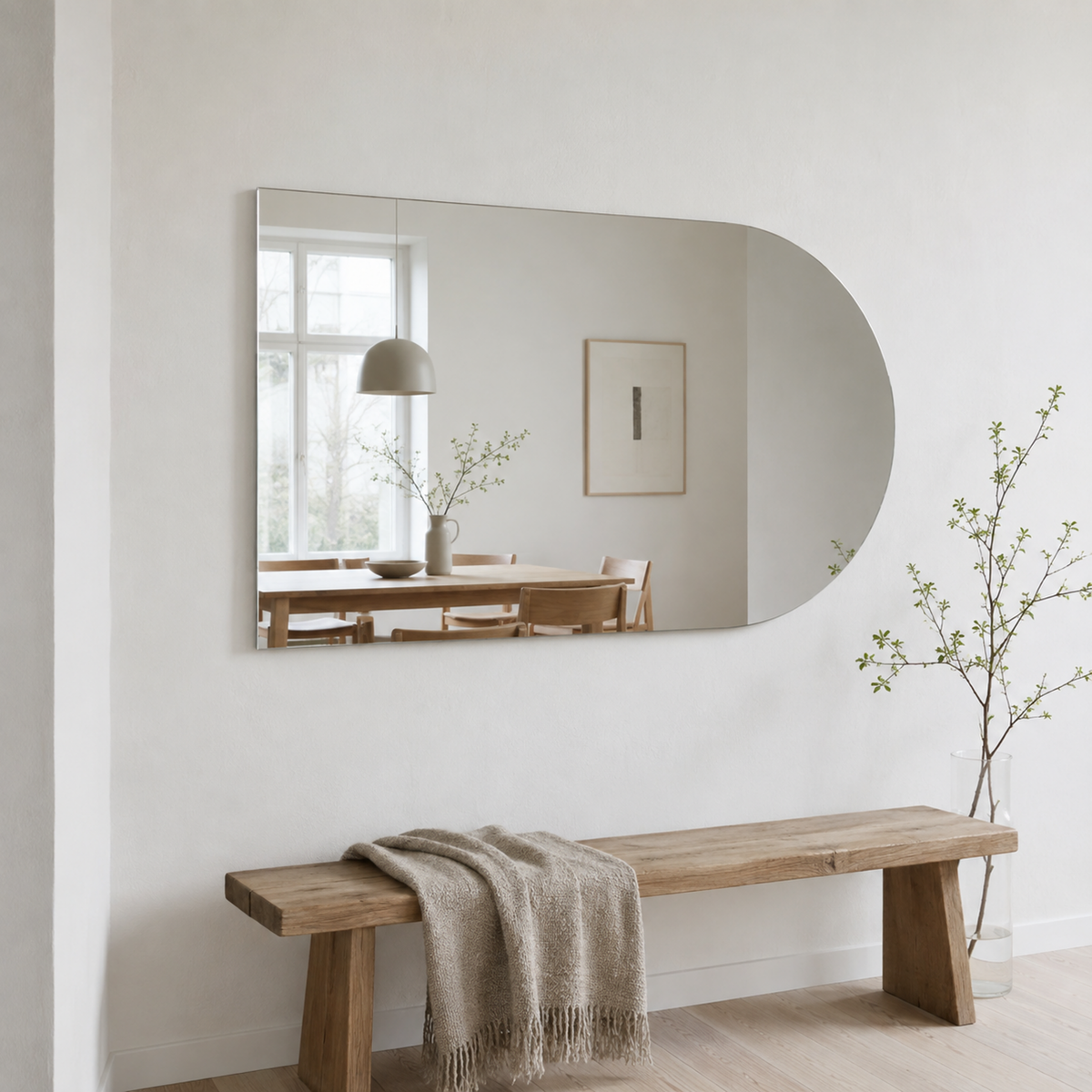 Halbovaler Spiegel 100 × 20 cm, mit Spiegelkleber – Produktbild 1