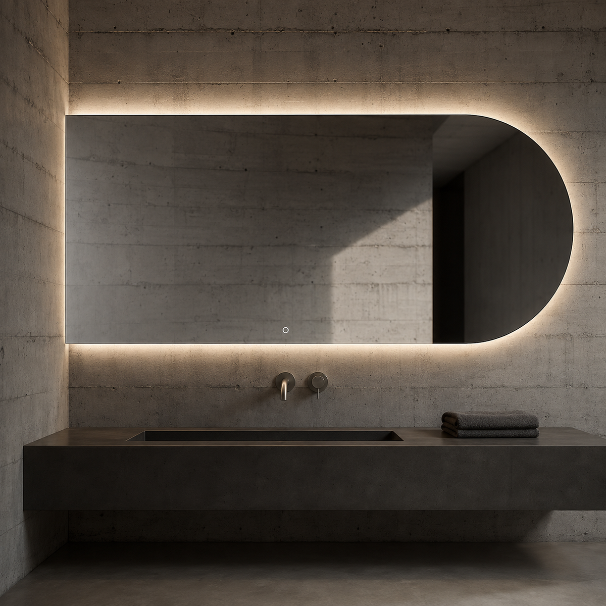 Halbovaler LED-Spiegel 50 × 30 cm, Wandschalter – Produktbild 4