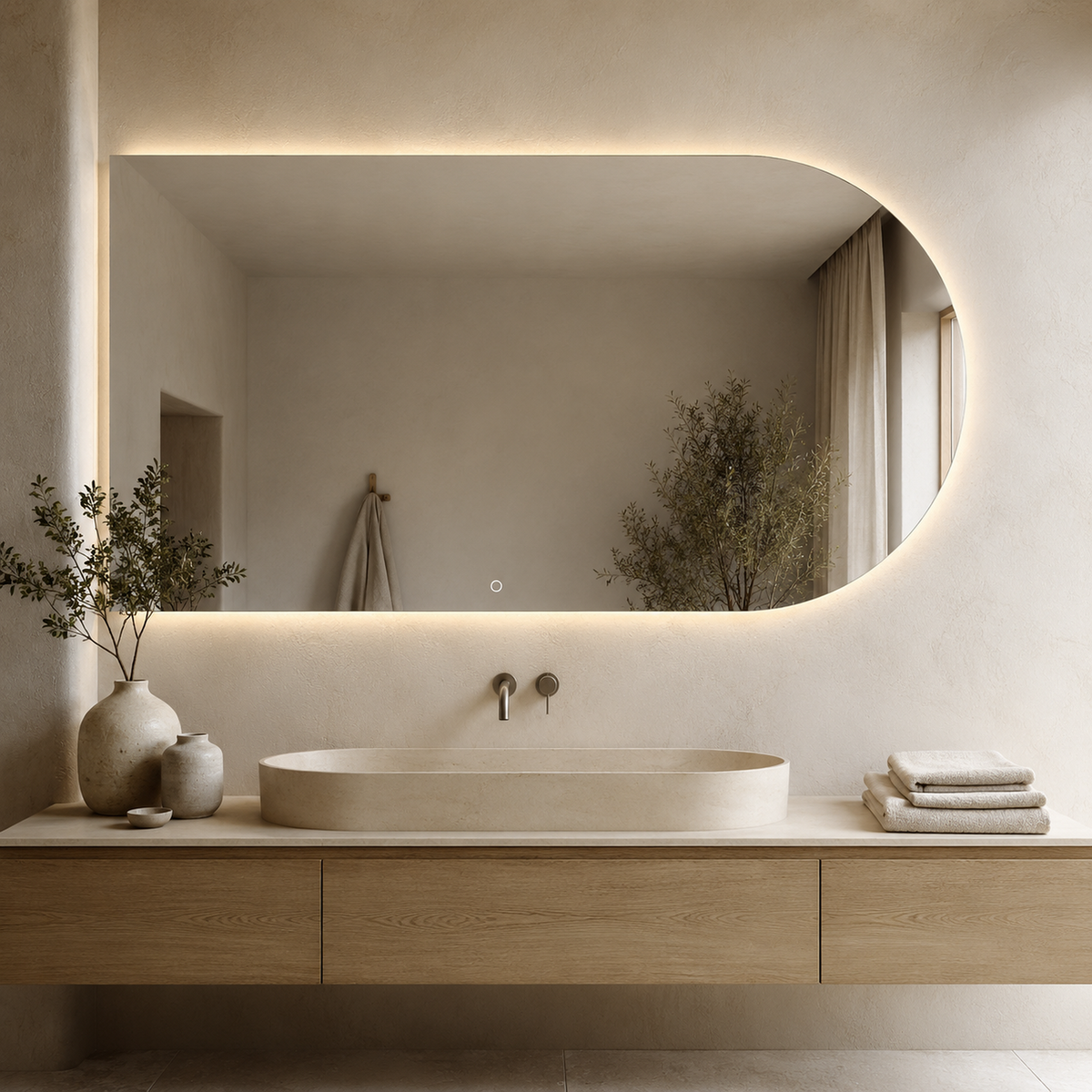 Halbovaler LED-Spiegel 130 × 120 cm, Handgestensensor – Produktbild 2