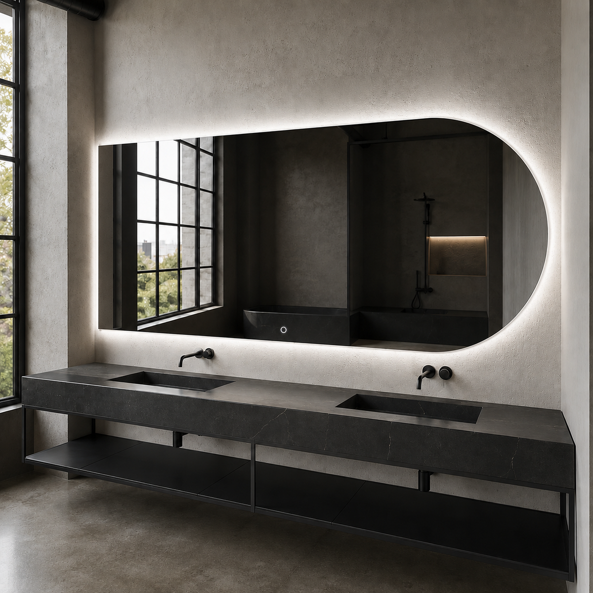 Halbovaler LED-Spiegel 50 × 30 cm, Handgestensensor – Produktbild 4
