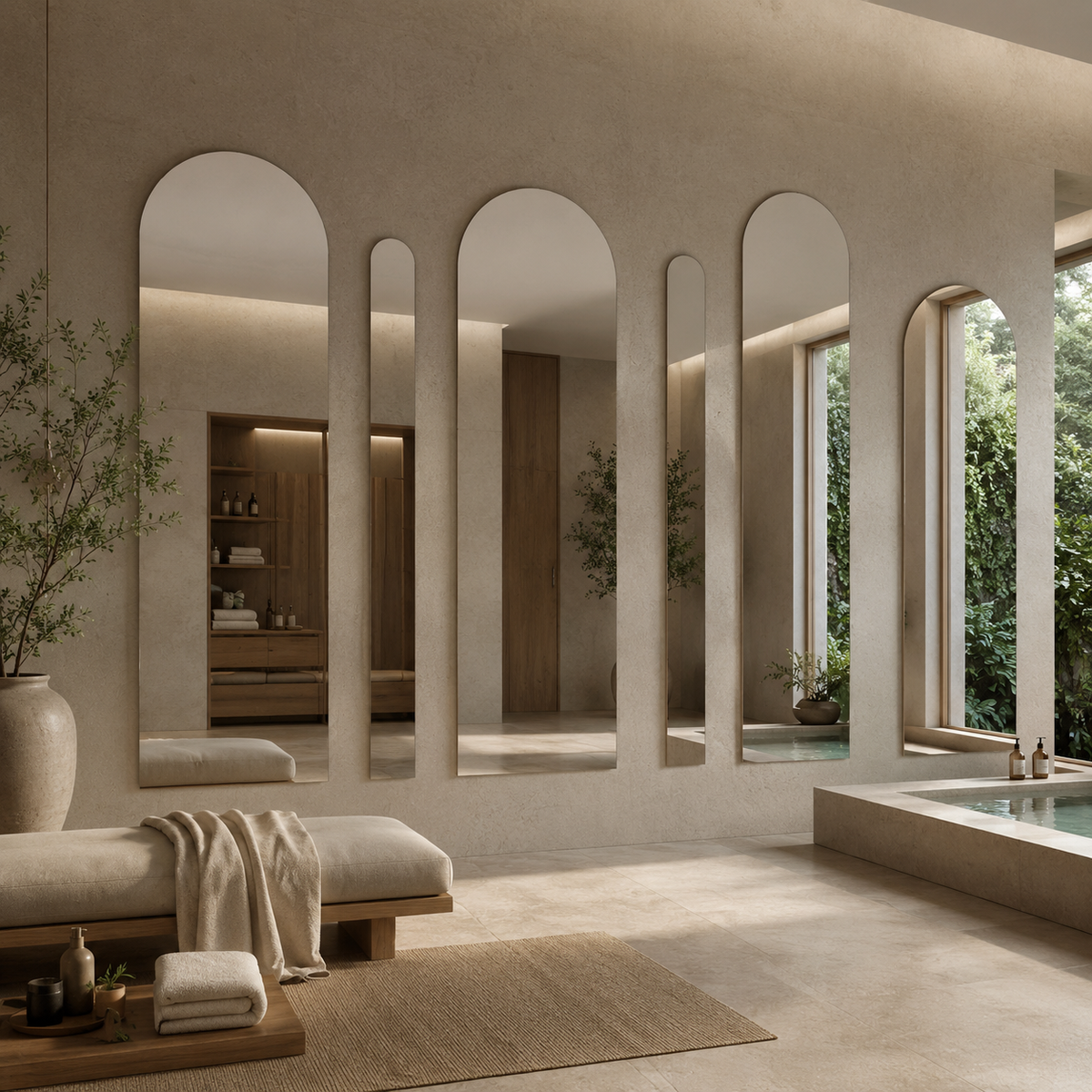Bogenspiegel 120 × 160 cm, rahmenlos, mit Spiegelkleber – Ansicht 2